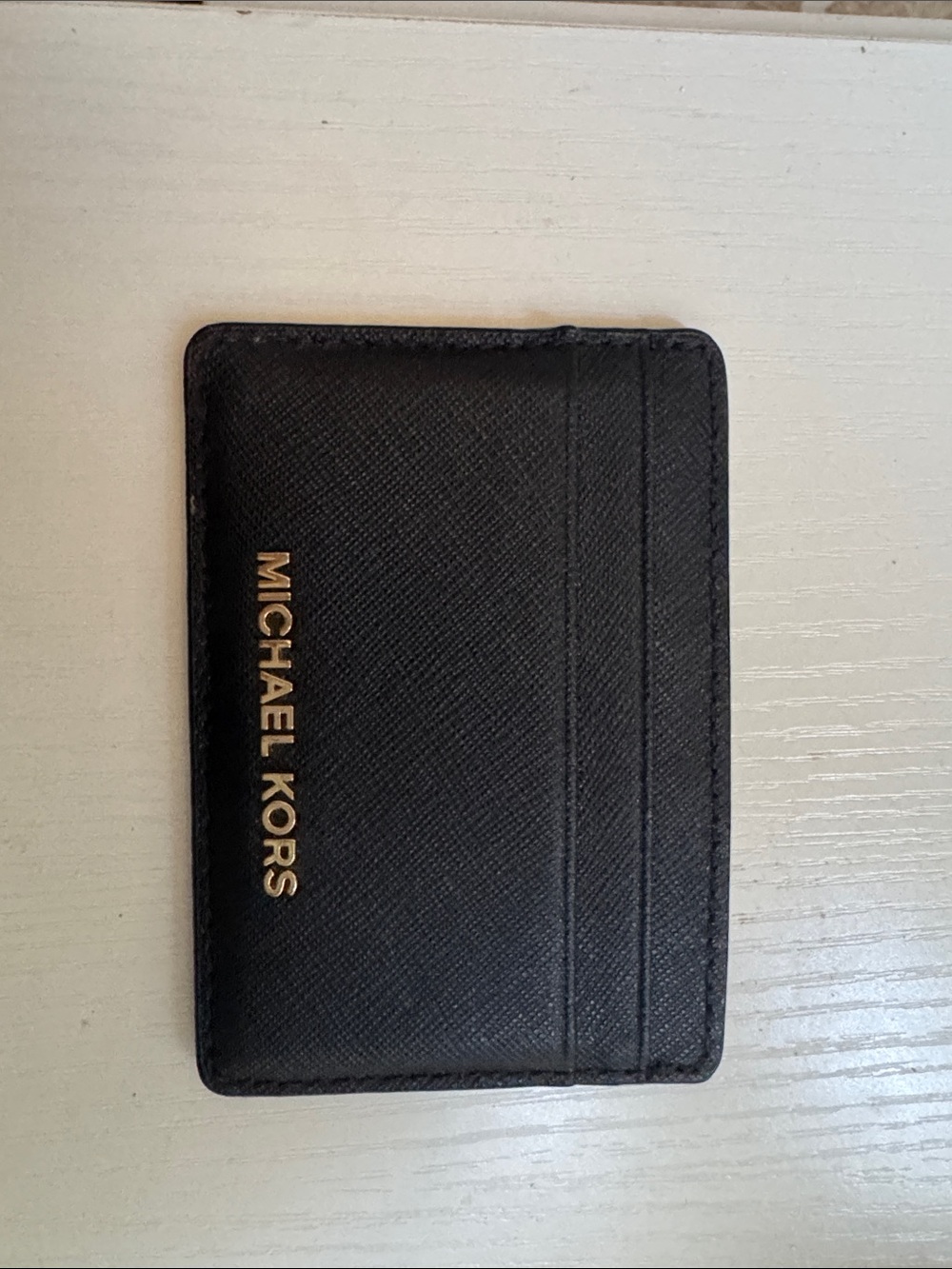 Michael Kors Black Leather Slim Card Case with Gold Logo